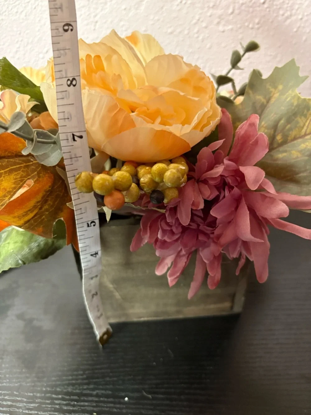 Fall Faux Floral Arrangement Rustic Wooden Box Autumn Decor Centerpiece